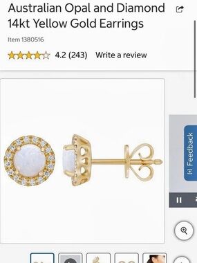 Single Earring from Costco Australian Opal and Diamond 14kt Yellow Gold Earrings